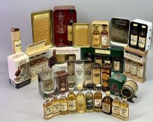MINIATURE BOTTLES OF WHISKY, A COLLECTION to include a tin containing 10cl bottle of Glenmorangie