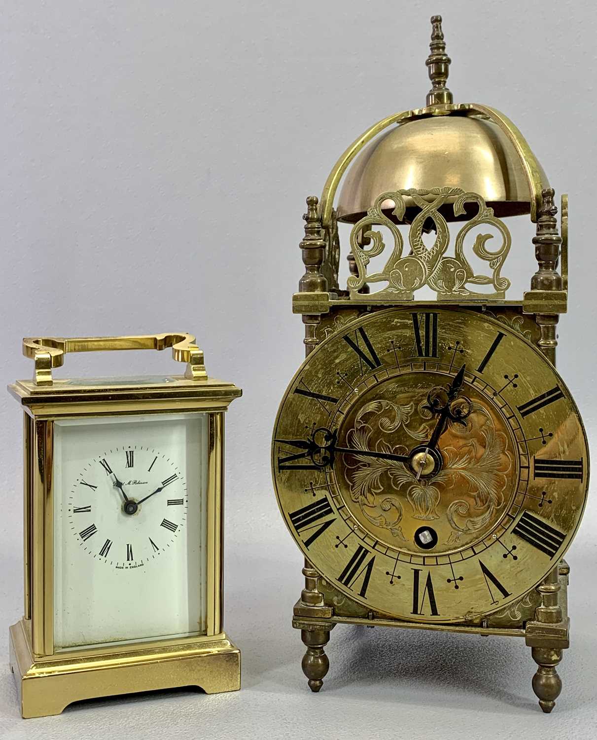 BRASS CASED CARRIAGE CLOCK - 20th century, white enamel dial with black Roman numerals marked 'David