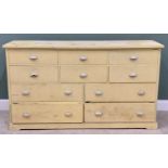 VINTAGE PINE HOUSEKEEPERS CHEST - having six short over four long drawers with plastic cup