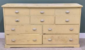 VINTAGE PINE HOUSEKEEPERS CHEST - having six short over four long drawers with plastic cup