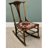 VINTAGE SPLATBACK ROCKING CHAIR - with upholstered seat, 89cms H, 46cms W, 42cms D