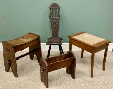 FURNITURE ASSORTMENT - to include piano stool, rustic oak stool, magazine rack and a spinning stool
