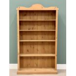 MODERN PINE BOOKCASE - large capacity, having five shelves, 202cms H, 116cms W, 33cms D