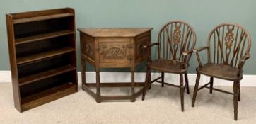 FURNITURE ASSORTMENT - to include a carved front hall table on turned and block supports, 84cms H,
