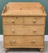 VICTORIAN STRIPPED PINE CHEST - having two short over two long drawers with turned wooden knobs,
