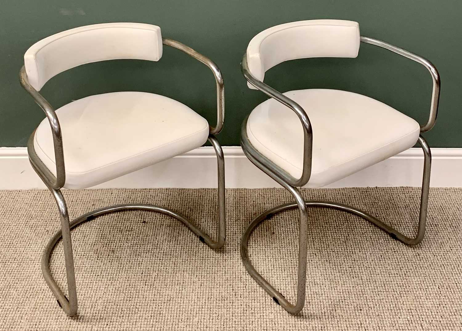RETRO TUB TYPE DINING CHAIRS - set of four with vinyl seats and backs within chrome frames, 72cms H, - Image 3 of 3
