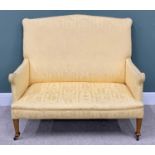 ANTIQUE HIGHBACK SOFA - classically upholstered, on tapered supports, 110cms H, 126cms W, 76cms D