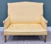 ANTIQUE HIGHBACK SOFA - classically upholstered, on tapered supports, 110cms H, 126cms W, 76cms D