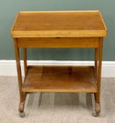 MID CENTURY TEA TROLLEY - with lift-up cutlery section and foldover top, 72cms H, 63cms W, 42cms D