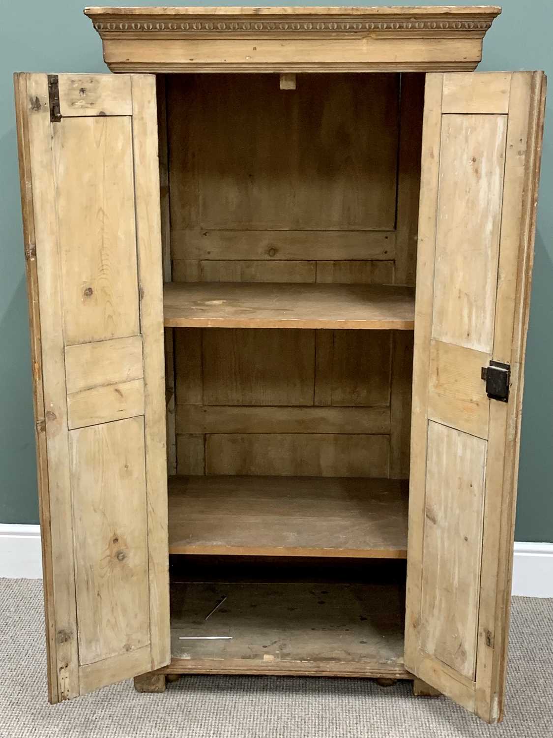 ANTIQUE STRIPPED PINE TWO DOOR CUPBOARD - shelved interior, 159cms H, 85cms W, 59cms D - Image 4 of 4