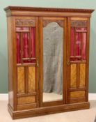 VINTAGE MAHOGANY & WALNUT TRIPLE WARDROBE - having a dentil cornice with carved and panelled