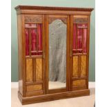 VINTAGE MAHOGANY & WALNUT TRIPLE WARDROBE - having a dentil cornice with carved and panelled