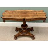 VICTORIAN ROSEWOOD PARLOUR TABLE - the shaped top on an octagonal pedestal and quatrefoil base,