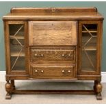 EDWARDIAN OAK SIDE BY SIDE BUREAU BOOKCASE - 116cms H, 123cms W, 40cms D