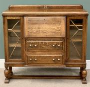 EDWARDIAN OAK SIDE BY SIDE BUREAU BOOKCASE - 116cms H, 123cms W, 40cms D