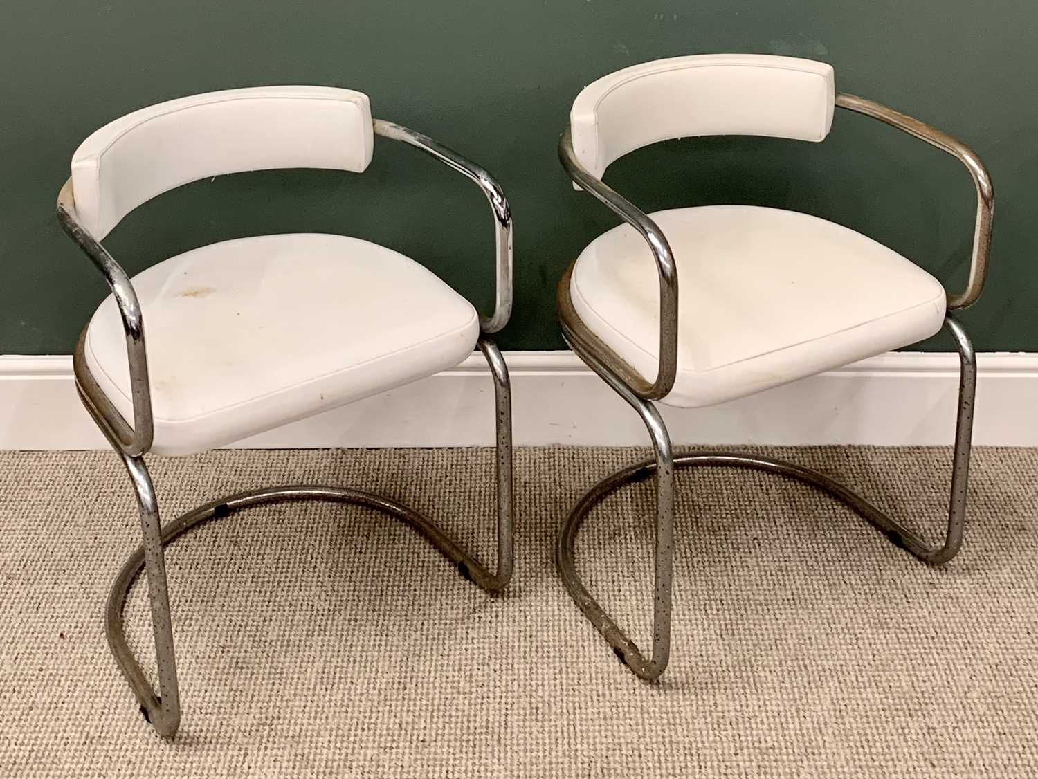 RETRO TUB TYPE DINING CHAIRS - set of four with vinyl seats and backs within chrome frames, 72cms H, - Image 2 of 3