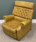 MID CENTURY RECLINING ARMCHAIR - with footrest, button back vinyl covered upholstery, 99cms H, 89cms