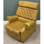 MID CENTURY RECLINING ARMCHAIR - with footrest, button back vinyl covered upholstery, 99cms H, 89cms