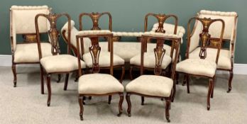 EDWARDIAN MAHOGANY SALON SUITE - nine piece, an elegant example with inlay throughout, to include