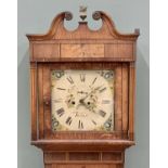 LONGCASE CLOCK - oak cased with mixed woods inlay, eight day movement, painted dial marked "C
