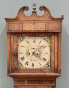 LONGCASE CLOCK - oak cased with mixed woods inlay, eight day movement, painted dial marked "C