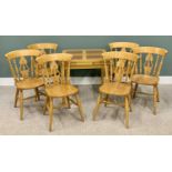 DINING TABLE - modern draw leaf, 76cms H, 135cms (open), 80cms D and a SET OF SIX FARMHOUSE STYLE