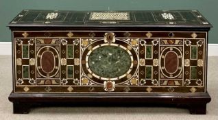 ITALIAN CASSONE/MARRIAGE CHEST - hardwood veneers inlaid with decorative horn and shaped colourful