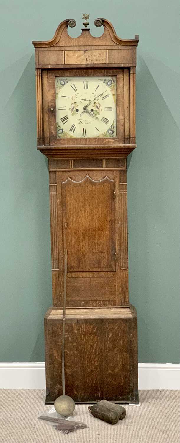 LONGCASE CLOCK - oak cased with mixed woods inlay, eight day movement, painted dial marked "C - Image 2 of 9