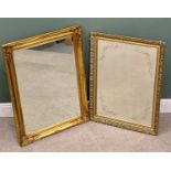 RECTANGULAR WALL MIRRORS (2) - ornate gilt framed, bevelled glass - 75 x 106cms and 70 x 98cms