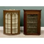 ANTIQUE CORNER CUPBOARDS (2) - wall hanging, the first with lattice effect single glazed door,