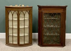 ANTIQUE CORNER CUPBOARDS (2) - wall hanging, the first with lattice effect single glazed door,