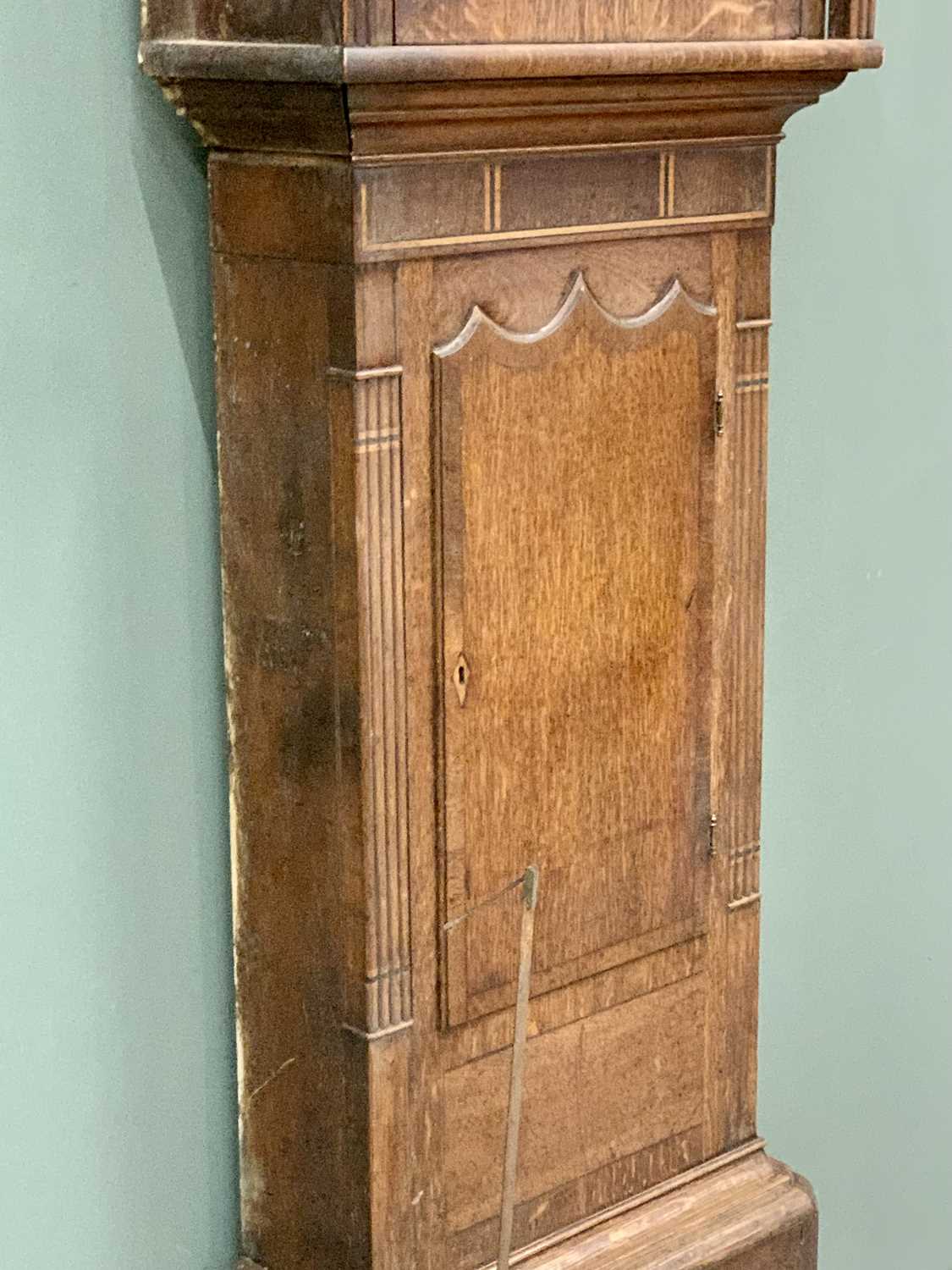 LONGCASE CLOCK - oak cased with mixed woods inlay, eight day movement, painted dial marked "C - Image 4 of 9