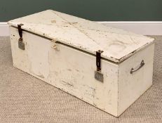 HEAVY METAL BOX/TRUNK - with lockable clasp, 42cms H, 116cms W, 51cms D