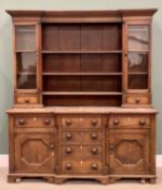 NORTH WALES ANGLESEY DRESSER - circa 1860, the top rack with glazed doors and drawers flanking three