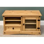 MEXICAN PINE TYPE ENTERTAINMENT/ LOUNGE CABINET - having a single glazed door and single drawer,