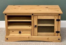 MEXICAN PINE TYPE ENTERTAINMENT/ LOUNGE CABINET - having a single glazed door and single drawer,
