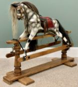 VINTAGE ROCKING HORSE - dappled grey style with saddle and stirrups, on a trestle stand, 90cms H,