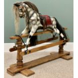 VINTAGE ROCKING HORSE - dappled grey style with saddle and stirrups, on a trestle stand, 90cms H,