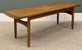 MID CENTURY TEAK TYPE TABLES (4) - two Long Johns, 44cms H, 62cms W, 38cms D and 41cms H, 121cms