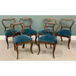 VICTORIAN ROSEWOOD BALLON BACK CHAIRS (6) - on cabriole supports, 83cms H, 48cms W, 36cms D