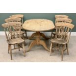 FARMHOUSE PINE KITCHEN TABLE - 77cms H, 154cms W, 100cms D and a similar style SET OF SIX