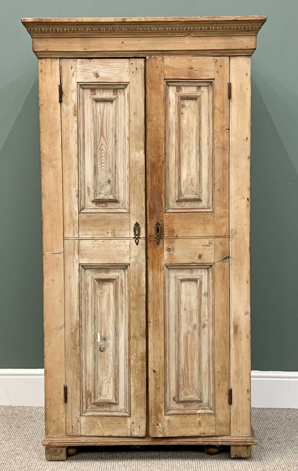 ANTIQUE STRIPPED PINE TWO DOOR CUPBOARD - shelved interior, 159cms H, 85cms W, 59cms D
