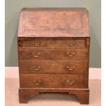 ANTIQUE OAK BUREAU - sloped fall front with interior drawers and pigeon hole arrangement with