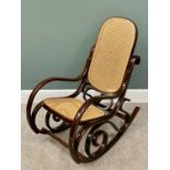 BENTWOOD ROCKING CHAIR - reproduction with canework seat and back, 99cms H, 54cms W, 44cms D