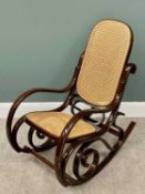 BENTWOOD ROCKING CHAIR - reproduction with canework seat and back, 99cms H, 54cms W, 44cms D