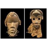 TWO DAN MASKS, with fibre beards, on with fibre coiffure, 23cm h (2)