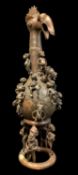 CAMEROON METAL ALLOY MODEL GOURD FLASK ON STAND, 106cm H