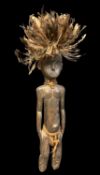 FANG MALE RELIQUARY GUARDIAN FIGURE, with feather topknot, 78cm h