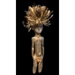 FANG MALE RELIQUARY GUARDIAN FIGURE, with feather topknot, 78cm h