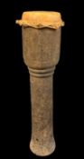 CAMEROON TALL DRUM, engraved totemic decoration allover, 112cm h